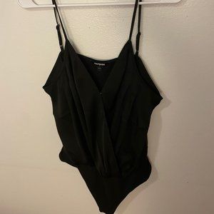 NWT Black Express Satin Faux Wrap Bodysuit